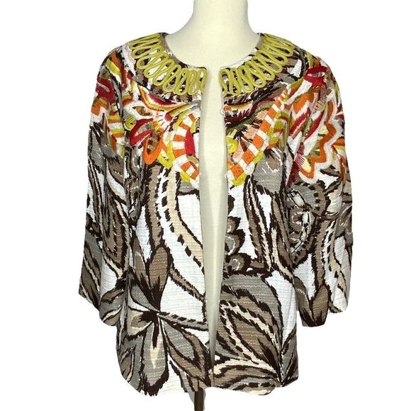 CHICO’S Blazer Jacket Embroidery & Rick Rack Details Size 1 or Women’s 8 - Picture 3 of 15